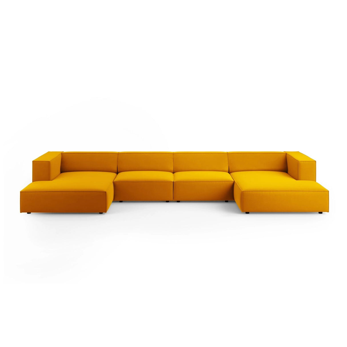Arendal 6-Sitzer Panorama Sofa aus Samt in Gelb (Casino Mostaza), Beine in Schwarzes Plastik, 364x166x70 cm von Cosmopolitan Design – Bild 1