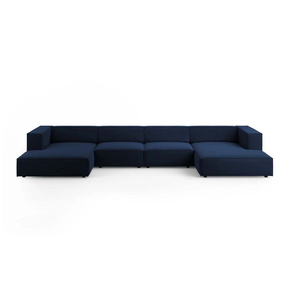 Arendal 6-Sitzer Panorama Sofa aus Samt in Königsblau (Casino Deep Blue), Beine in Schwarzes Plastik, 364x166x70 cm von Cosmopolitan Design – Bild 1