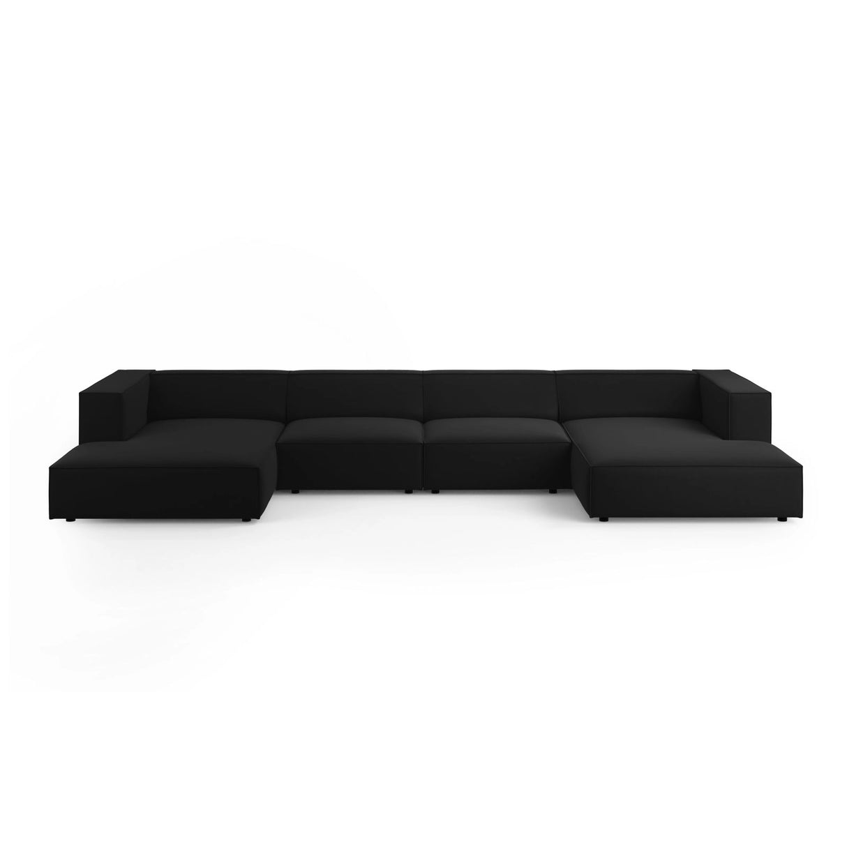 Arendal 6-Sitzer Panorama Sofa aus Samt in Schwarz (Casino Black), Beine in Schwarzes Plastik, 364x166x70 cm von Cosmopolitan Design – Bild 1