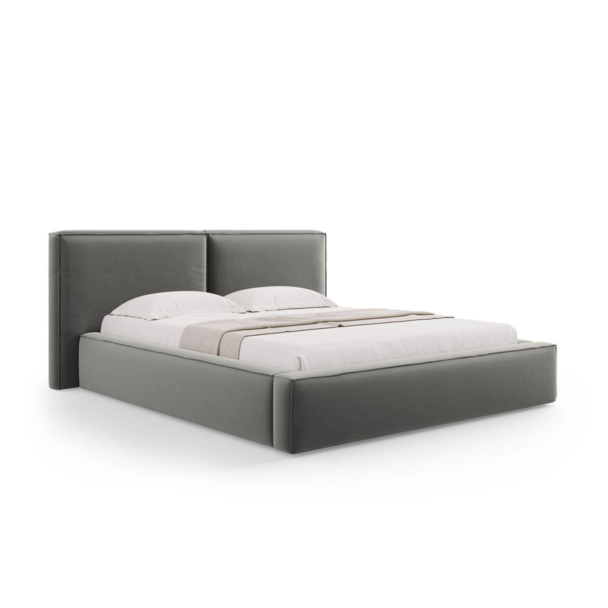 Arendal Bett mit Doppelkopfteil und Stauraum aus Samt in Hellgrau (Bluvel 13), 180x200 cm von Cosmopolitan Design – Bild 1