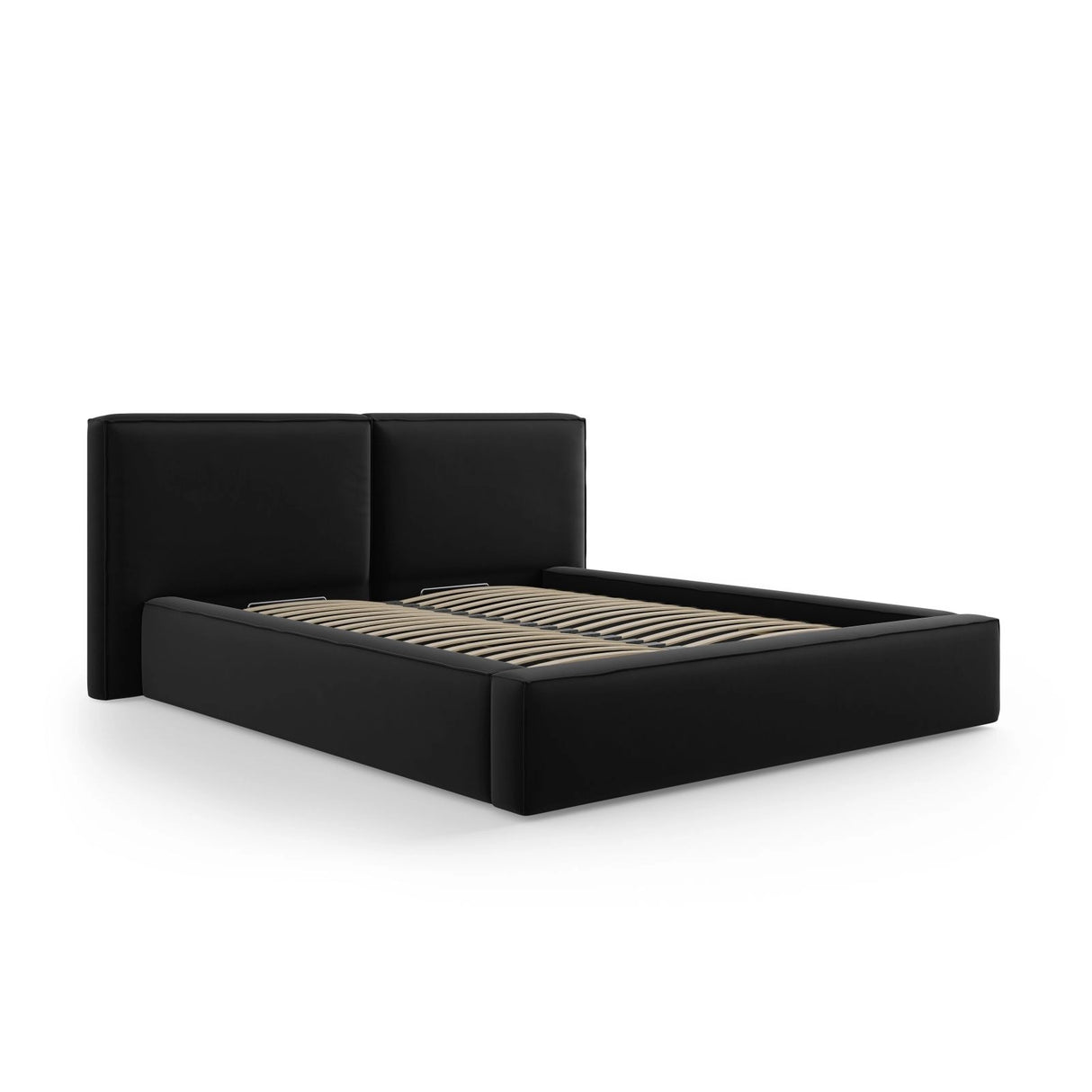 Arendal Bett mit Doppelkopfteil und Stauraum aus Samt in Schwarz (Bluvel 19), 140x200 cm von Cosmopolitan Design – Bild 4