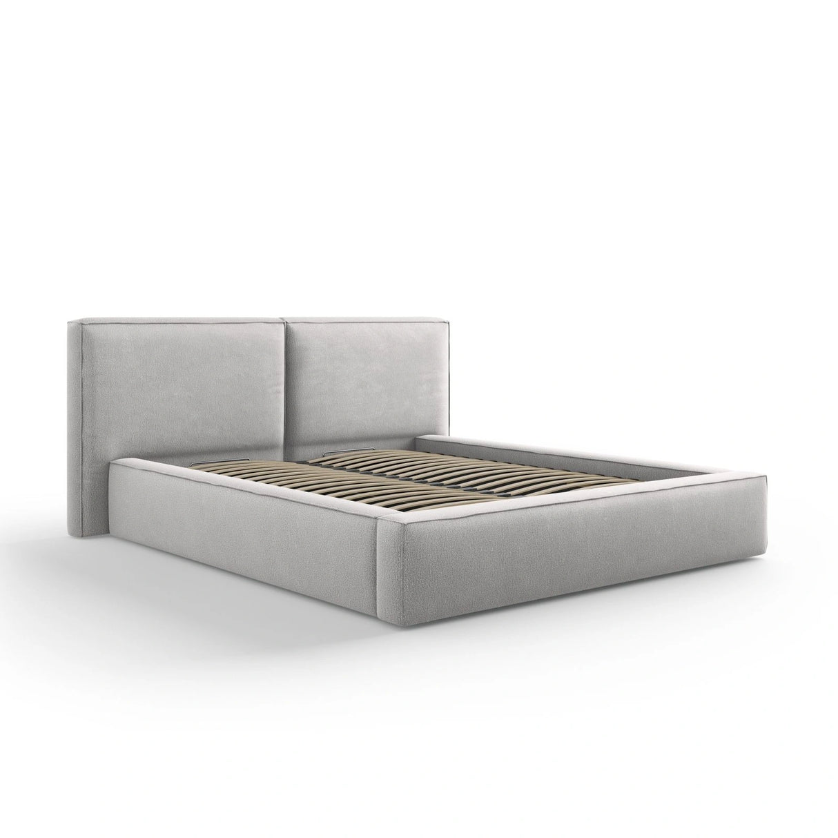 Arendal Bett mit Doppelkopfteil und Stauraum aus Strukturierter Stoff in Hellgrau (Megan 363), 160x200 cm von Cosmopolitan Design – Bild 1