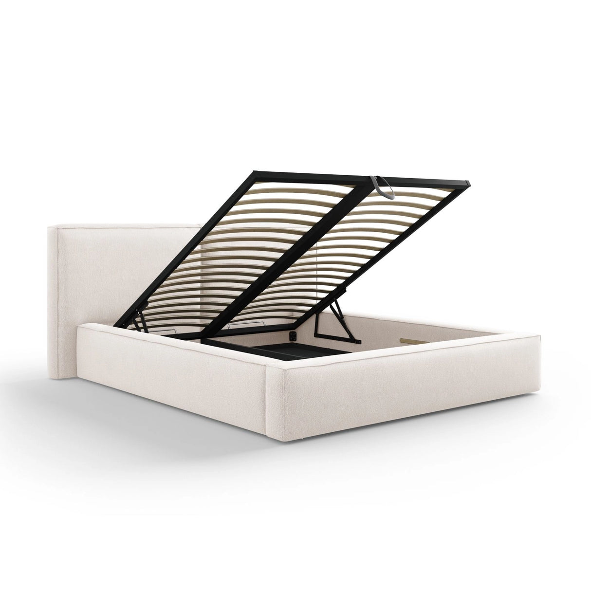 Arendal Bett mit Doppelkopfteil und Stauraum aus Strukturierter Stoff in Leichtes Beige (Megan 351), 160x200 cm von Cosmopolitan Design – Bild 4