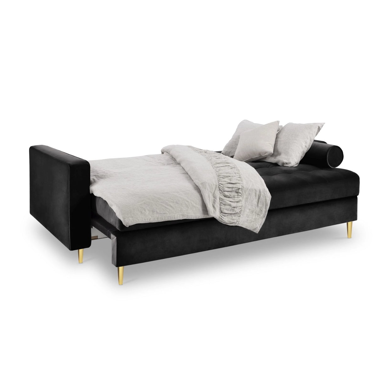 Aspen 3-Sitzer Sofa mit Schlaffunktion und Stauraum, aus Samt in Schwarz (Salvador 19), 225x100x96 cm von Cosmopolitan Design – Bild 2