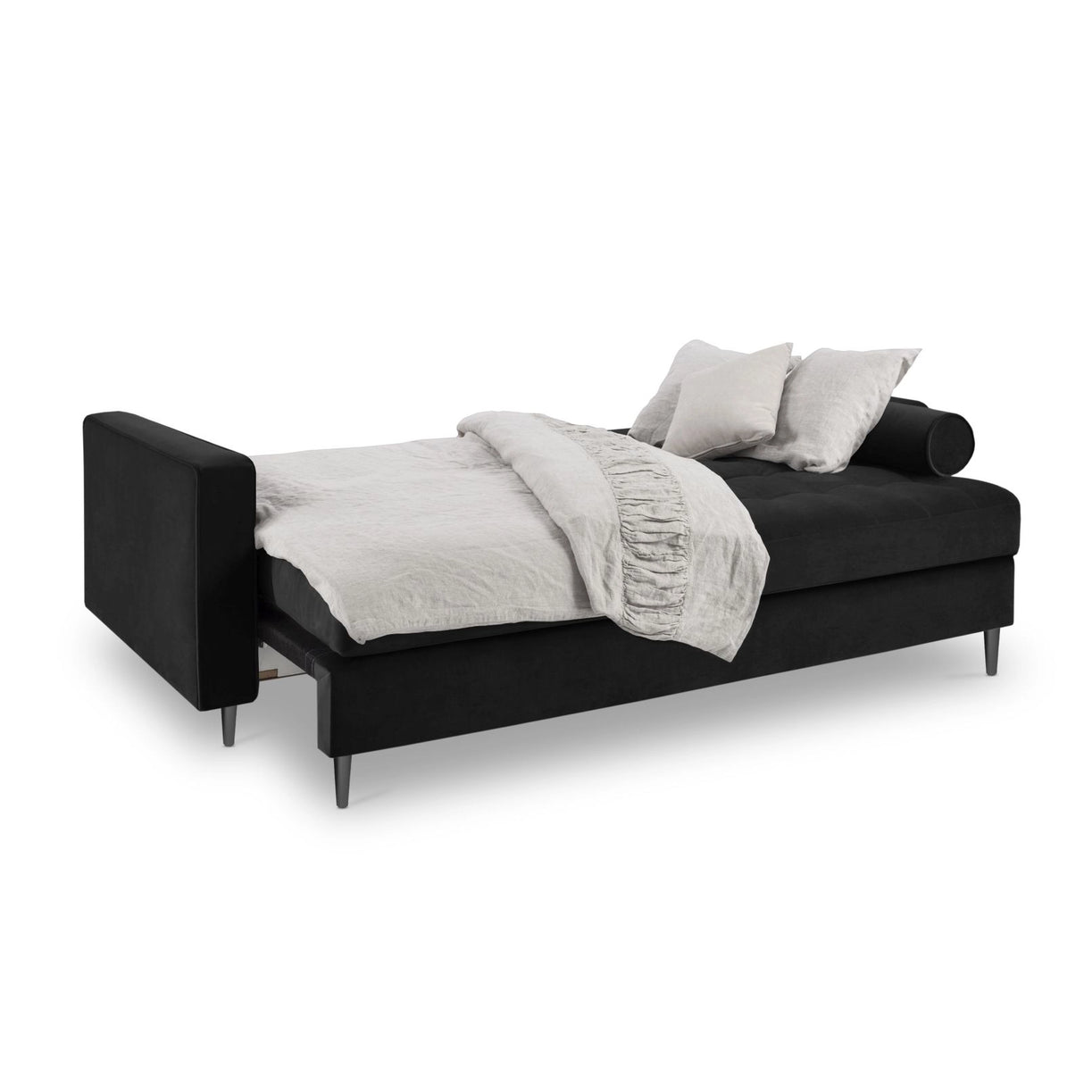 Aspen 3-Sitzer Sofa mit Schlaffunktion und Stauraum, aus Samt in Schwarz (Salvador 19), 225x100x96 cm von Cosmopolitan Design – Bild 2