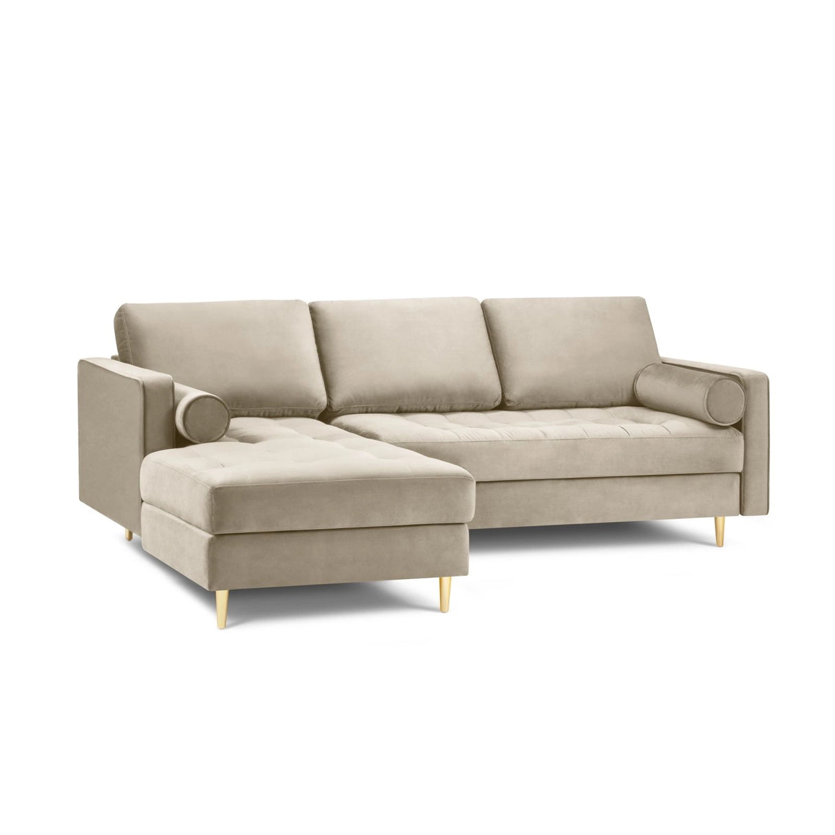Aspen 4-Sitzer Ecksofa, Linke Seite, aus Samt in Dunkelbeige (Salvador 2), 236x170x90 cm von Cosmopolitan Design – Bild 1