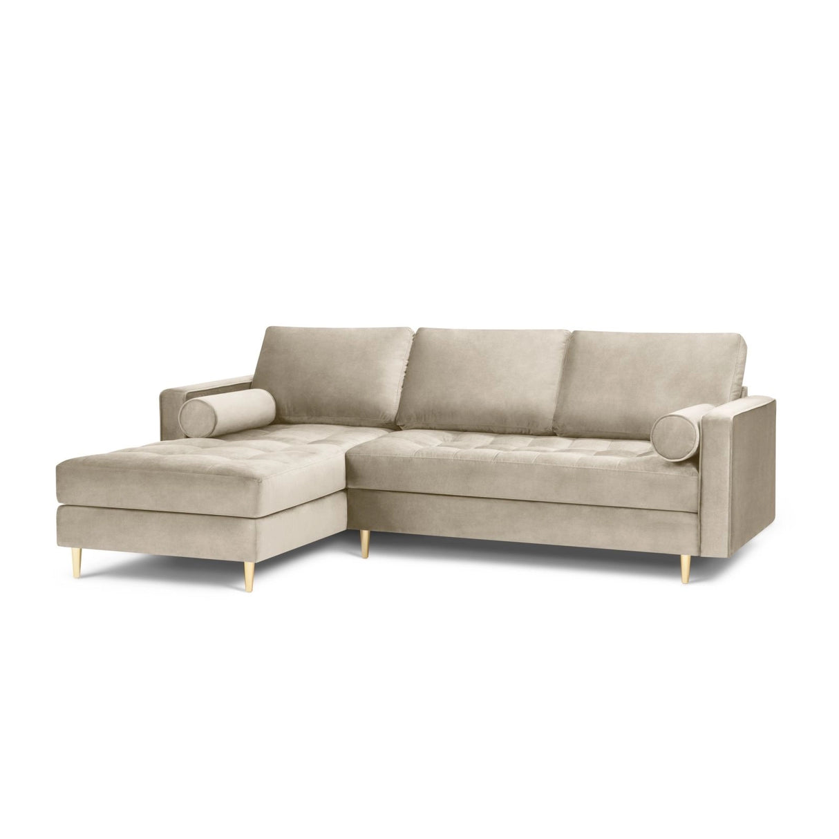 Aspen 4-Sitzer Ecksofa, Linke Seite, aus Samt in Dunkelbeige (Salvador 2), 236x170x90 cm von Cosmopolitan Design – Bild 2