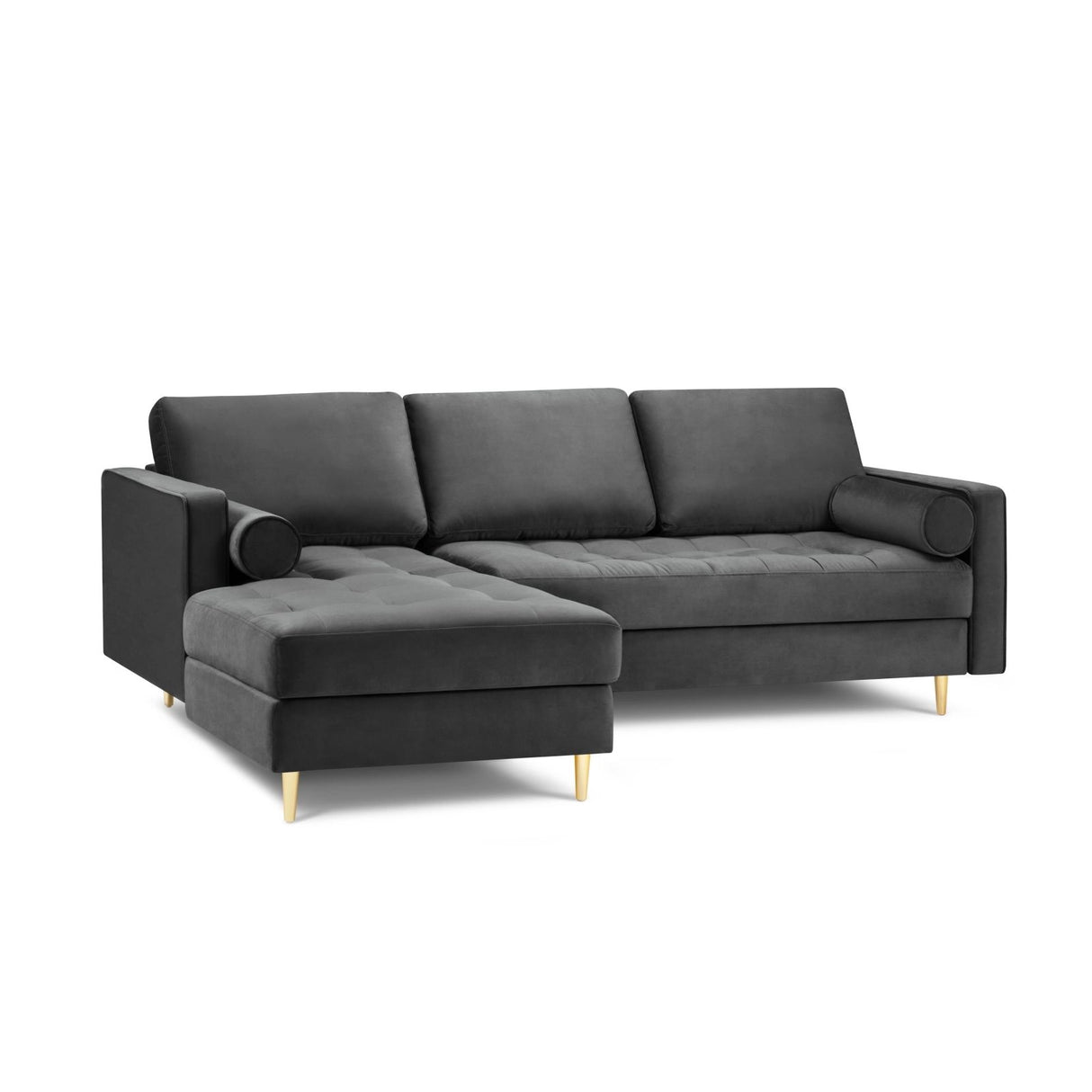 Aspen 4-Sitzer Ecksofa, Linke Seite, aus Samt in Dunkelgrau (Salvador 18), 236x170x90 cm von Cosmopolitan Design – Bild 1