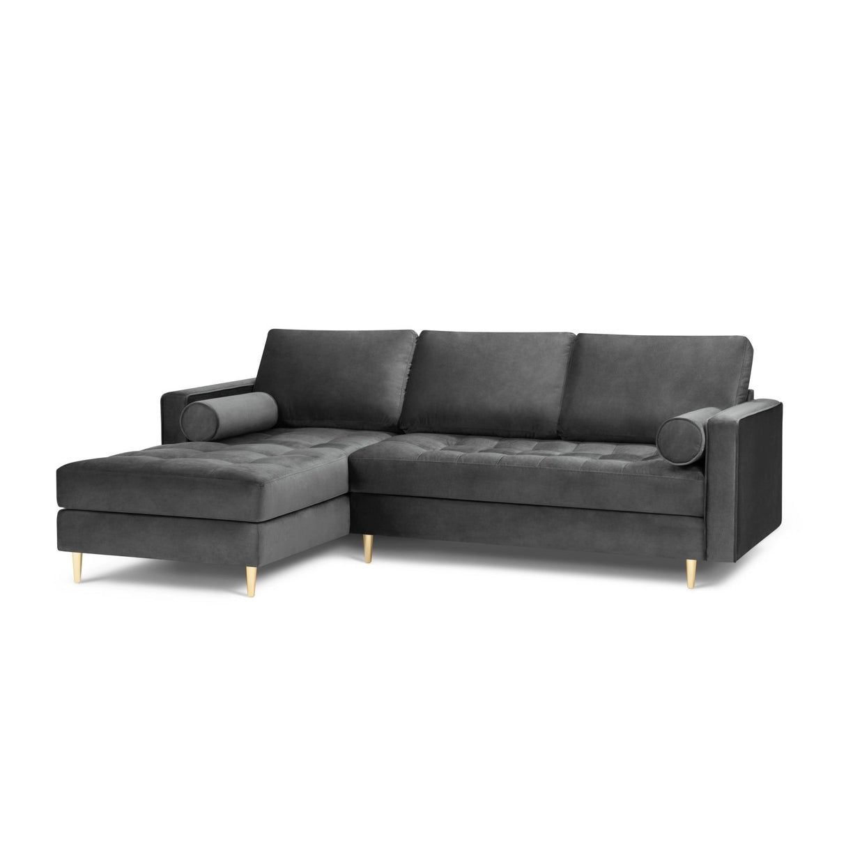 Aspen 4-Sitzer Ecksofa, Linke Seite, aus Samt in Dunkelgrau (Salvador 18), 236x170x90 cm von Cosmopolitan Design – Bild 2