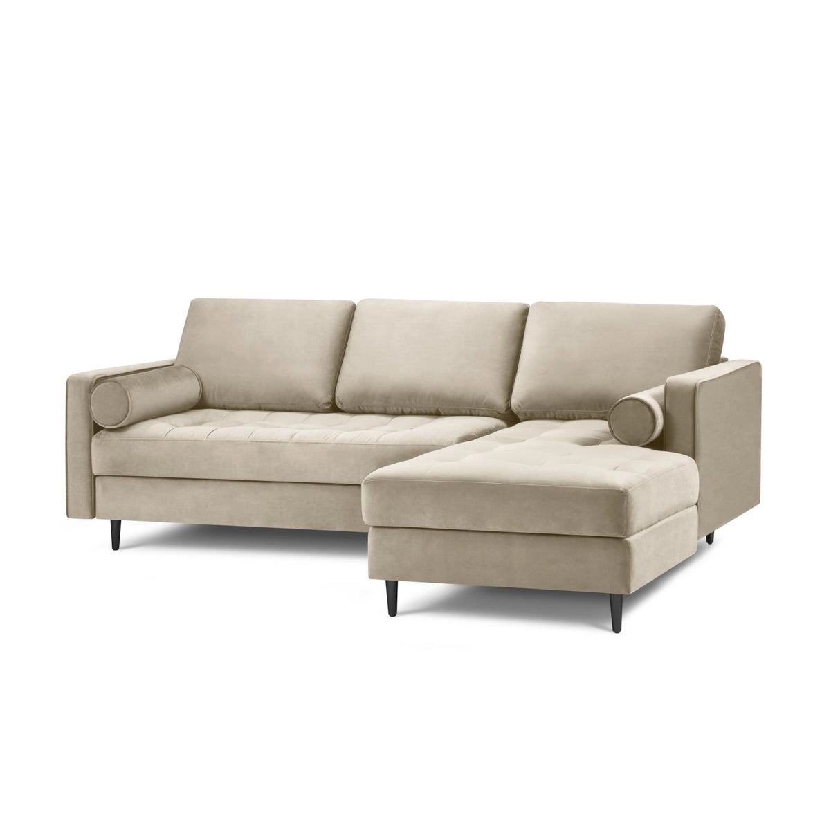 Aspen 4-Sitzer Ecksofa, Rechte Seite, aus Samt in Dunkelbeige (Salvador 2), 236x170x90 cm von Cosmopolitan Design – Bild 1