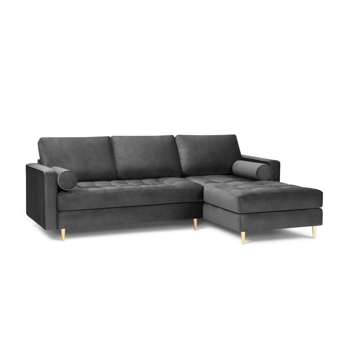 Aspen 4-Sitzer Ecksofa, Rechte Seite, aus Samt in Dunkelgrau (Salvador 18), 236x170x90 cm von Cosmopolitan Design – Bild 2