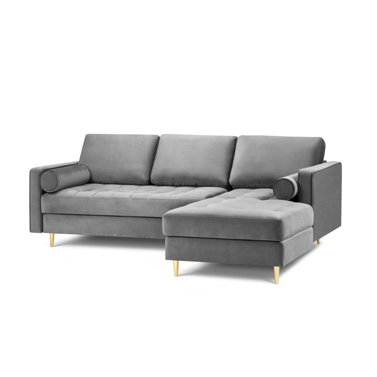 Aspen 4-Sitzer Ecksofa, Rechte Seite, aus Samt in Grau (Salvador 17), 236x170x90 cm von Cosmopolitan Design – Bild 1