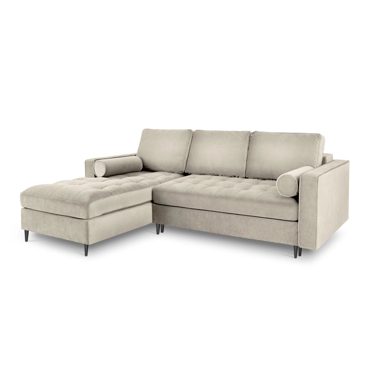 Aspen 5-Sitzer Ecksofa mit Schlaffunktion und Stauraum, Linke Seite, aus Samt in Dunkelbeige (Salvador 2), 240x175x96 cm von Cosmopolitan Design – Bild 1