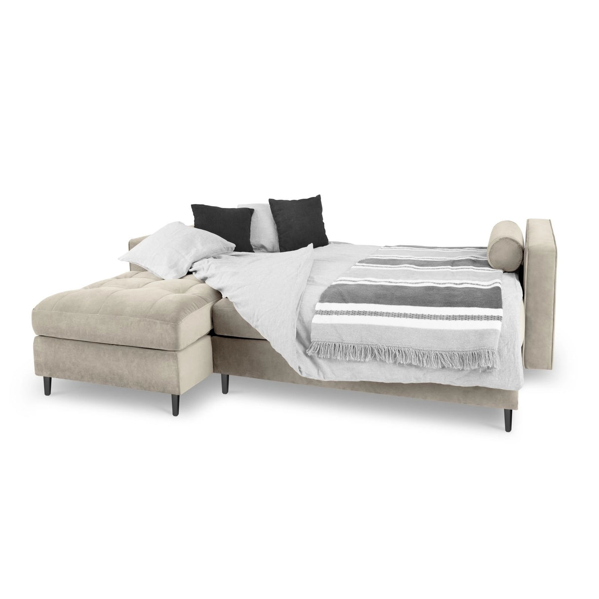 Aspen 5-Sitzer Ecksofa mit Schlaffunktion und Stauraum, Linke Seite, aus Samt in Dunkelbeige (Salvador 2), 240x175x96 cm von Cosmopolitan Design – Bild 2