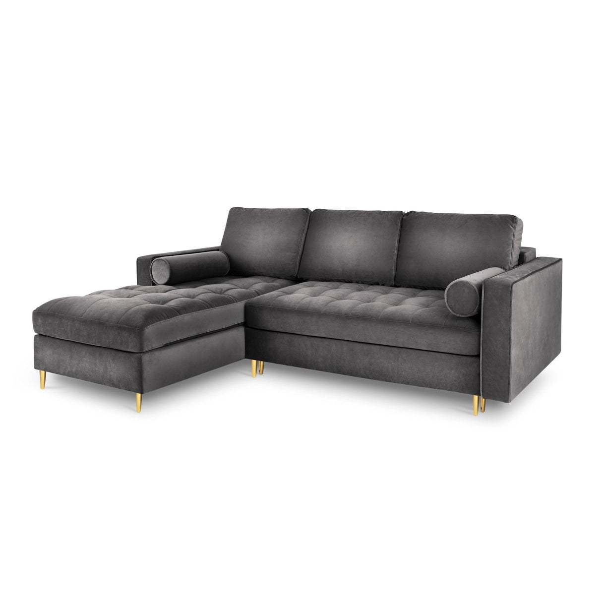 Aspen 5-Sitzer Ecksofa mit Schlaffunktion und Stauraum, Linke Seite, aus Samt in Dunkelgrau (Salvador 18), 240x175x96 cm von Cosmopolitan Design – Bild 1