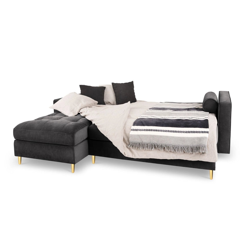 Aspen 5-Sitzer Ecksofa mit Schlaffunktion und Stauraum, Linke Seite, aus Samt in Dunkelgrau (Salvador 18), 240x175x96 cm von Cosmopolitan Design – Bild 2