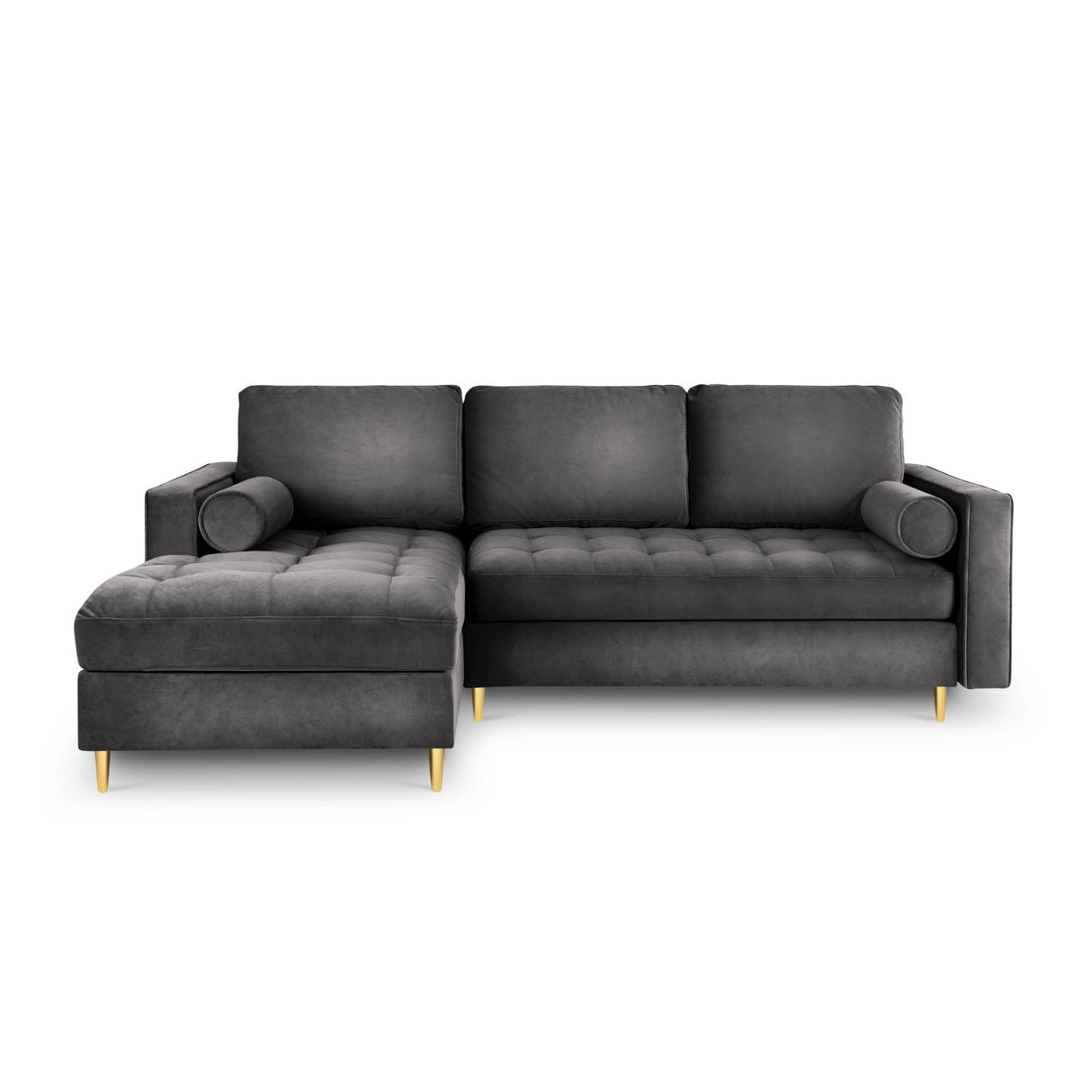 Aspen 5-Sitzer Ecksofa mit Schlaffunktion und Stauraum, Linke Seite, aus Samt in Dunkelgrau (Salvador 18), 240x175x96 cm von Cosmopolitan Design – Bild 3