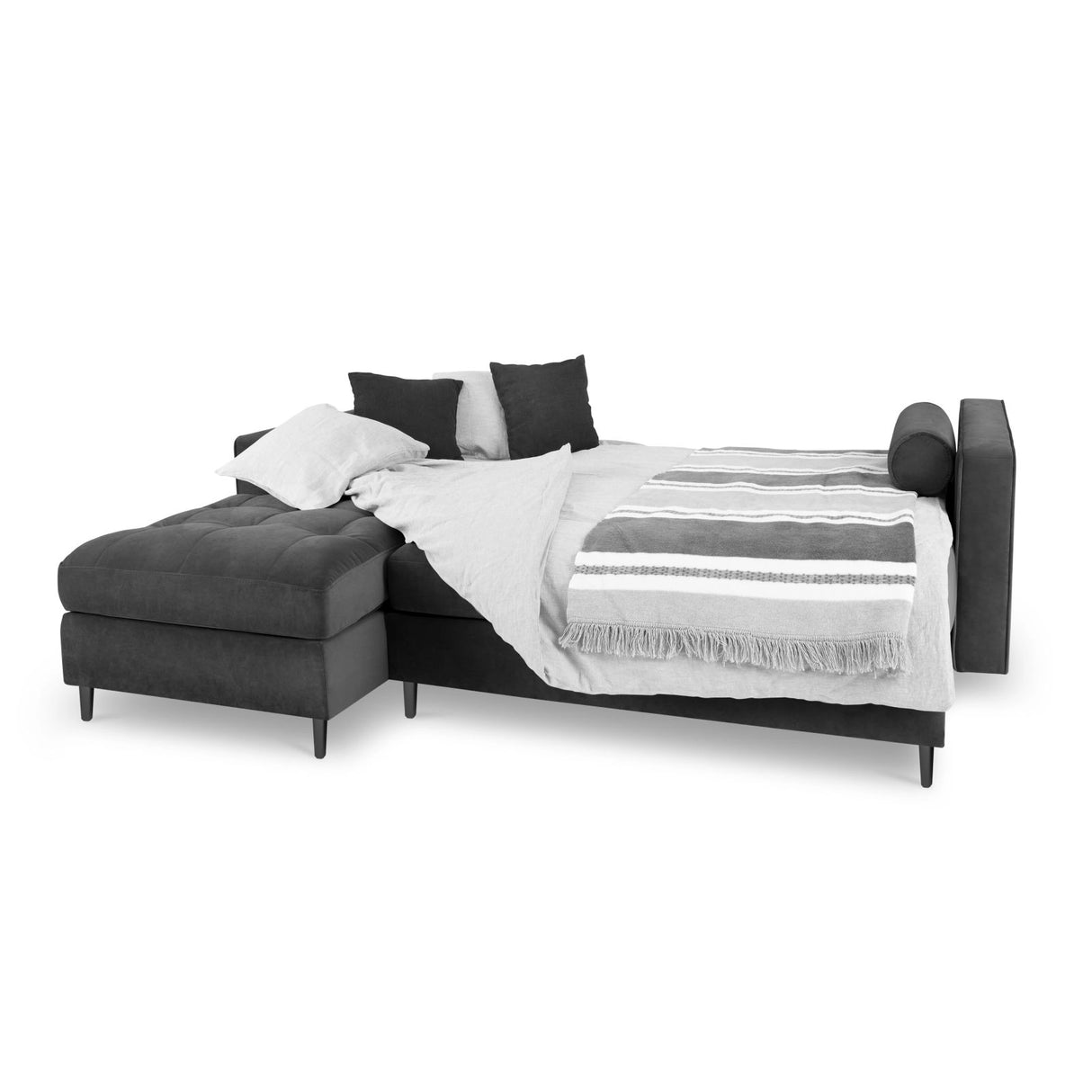 Aspen 5-Sitzer Ecksofa mit Schlaffunktion und Stauraum, Linke Seite, aus Samt in Dunkelgrau (Salvador 18), 240x175x96 cm von Cosmopolitan Design – Bild 2