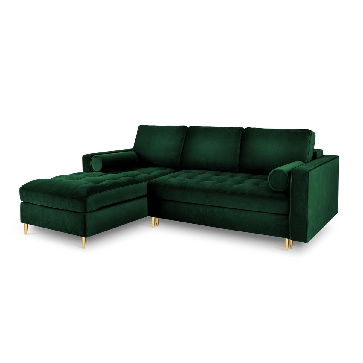Aspen 5-Sitzer Ecksofa mit Schlaffunktion und Stauraum, Linke Seite, aus Samt in Flaschengrün (Salvador 7), 240x175x96 cm von Cosmopolitan Design – Bild 1