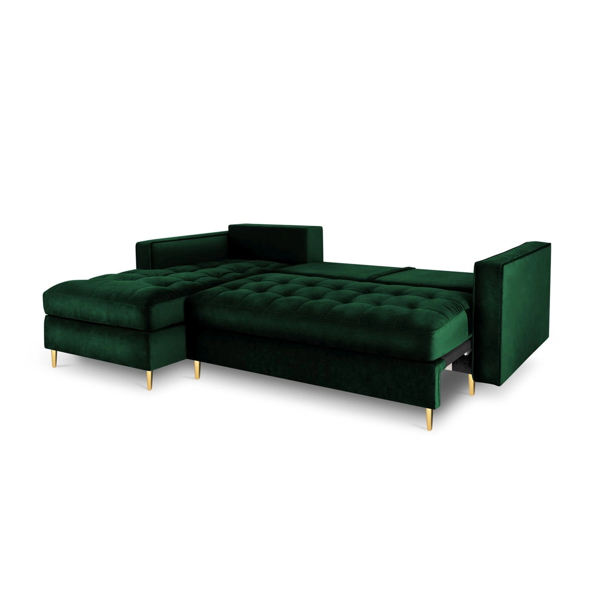 Aspen 5-Sitzer Ecksofa mit Schlaffunktion und Stauraum, Linke Seite, aus Samt in Flaschengrün (Salvador 7), 240x175x96 cm von Cosmopolitan Design – Bild 5