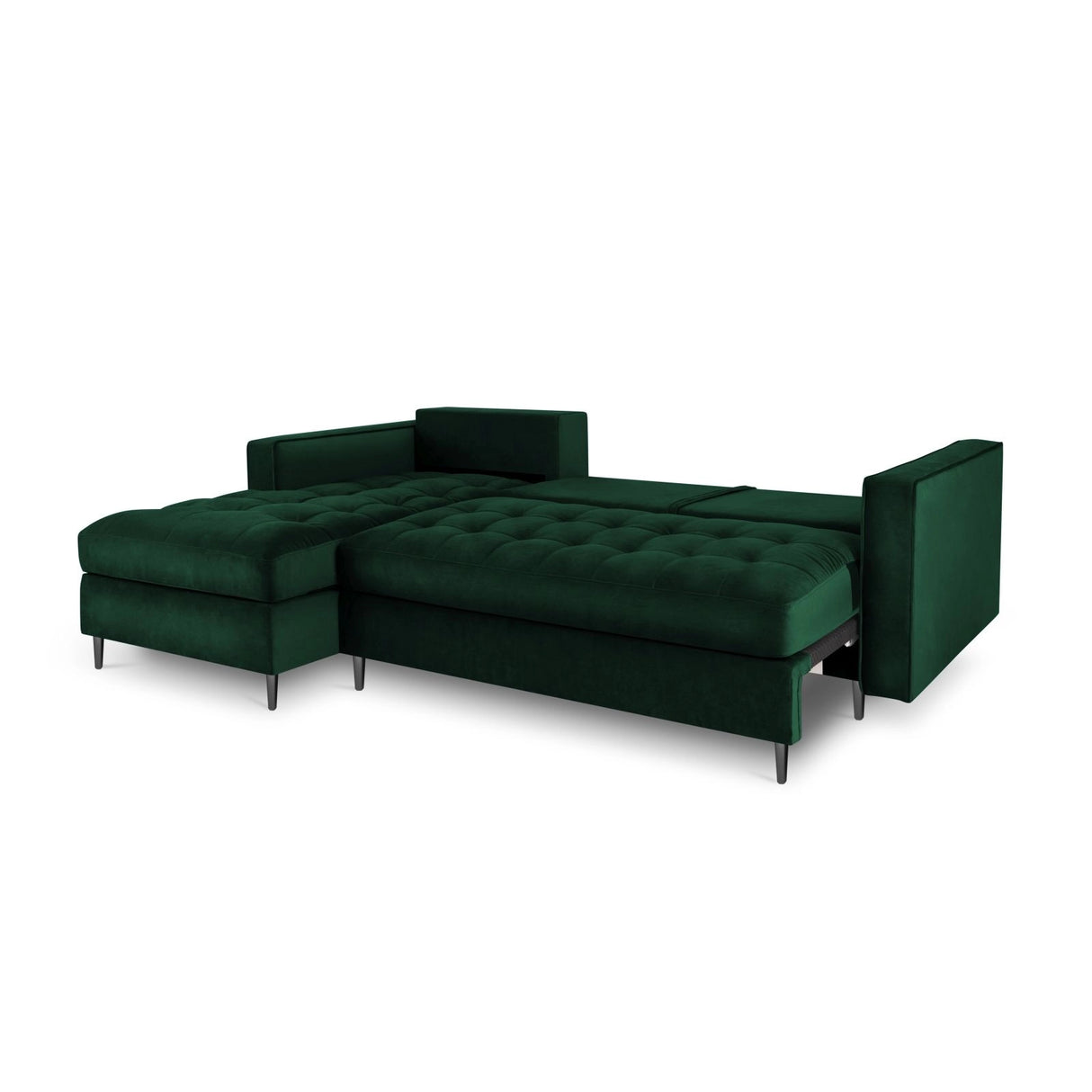 Aspen 5-Sitzer Ecksofa mit Schlaffunktion und Stauraum, Linke Seite, aus Samt in Flaschengrün (Salvador 7), 240x175x96 cm von Cosmopolitan Design – Bild 5
