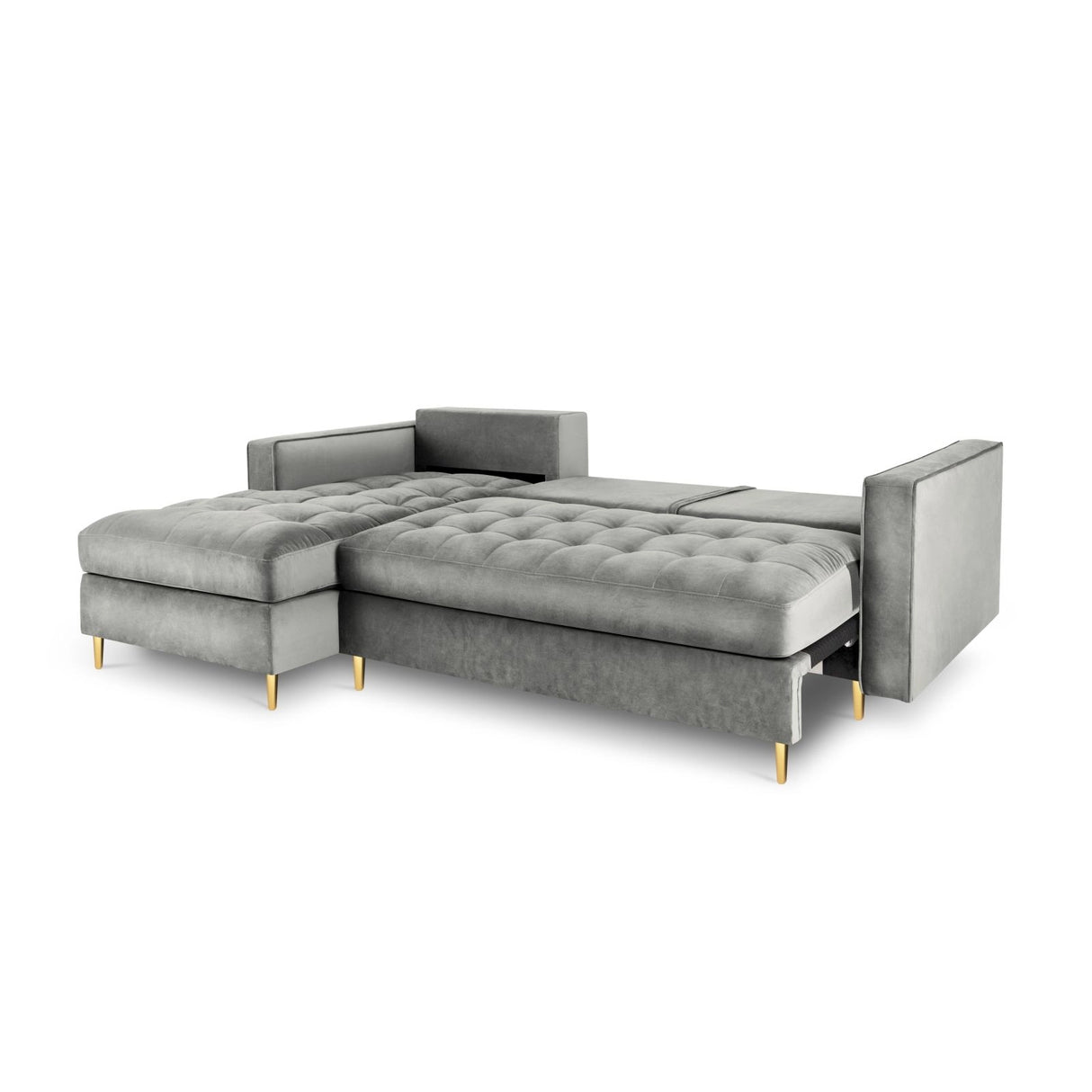 Aspen 5-Sitzer Ecksofa mit Schlaffunktion und Stauraum, Linke Seite, aus Samt in Grau (Salvador 17), 240x175x96 cm von Cosmopolitan Design – Bild 5