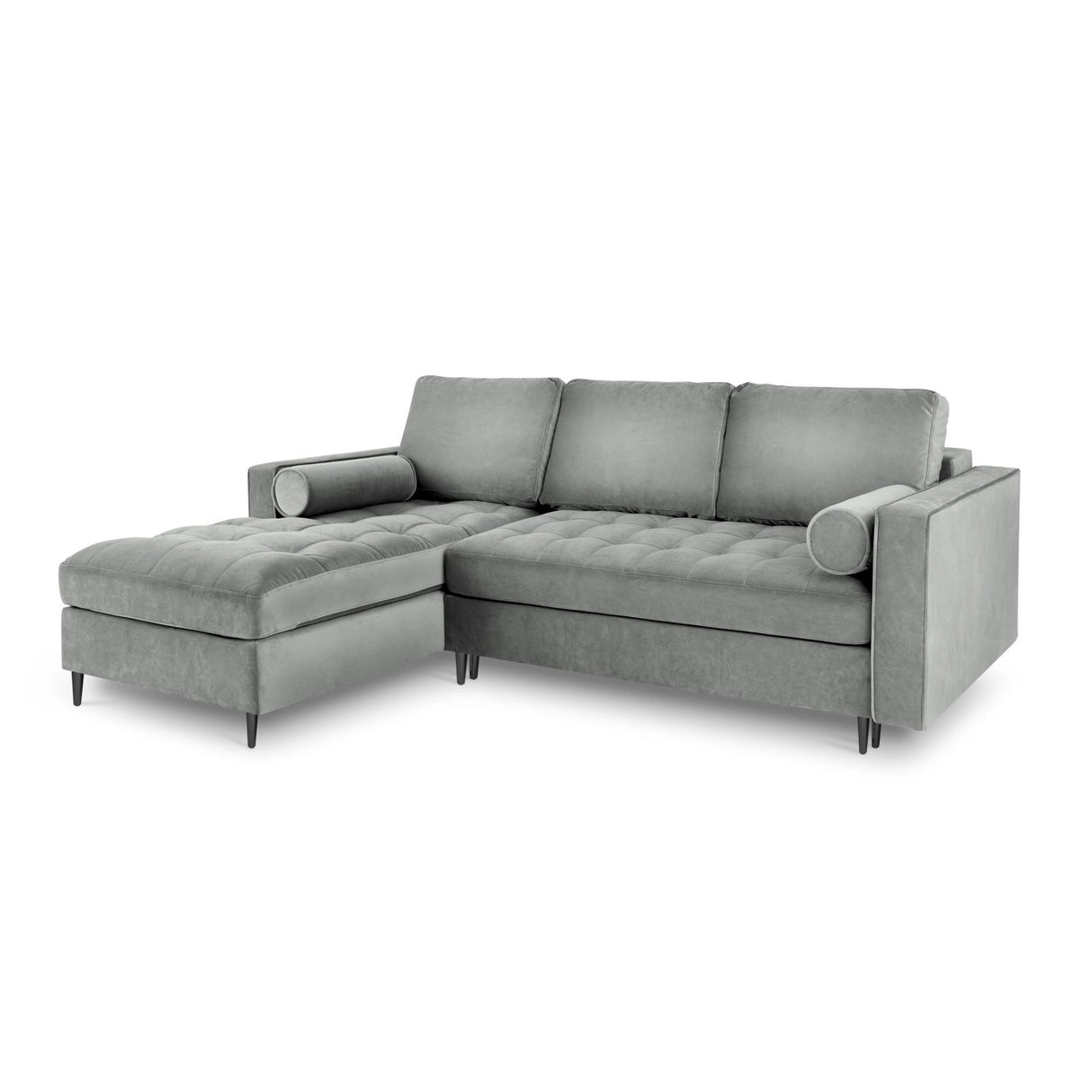 Aspen 5-Sitzer Ecksofa mit Schlaffunktion und Stauraum, Linke Seite, aus Samt in Grau (Salvador 17), 240x175x96 cm von Cosmopolitan Design – Bild 1