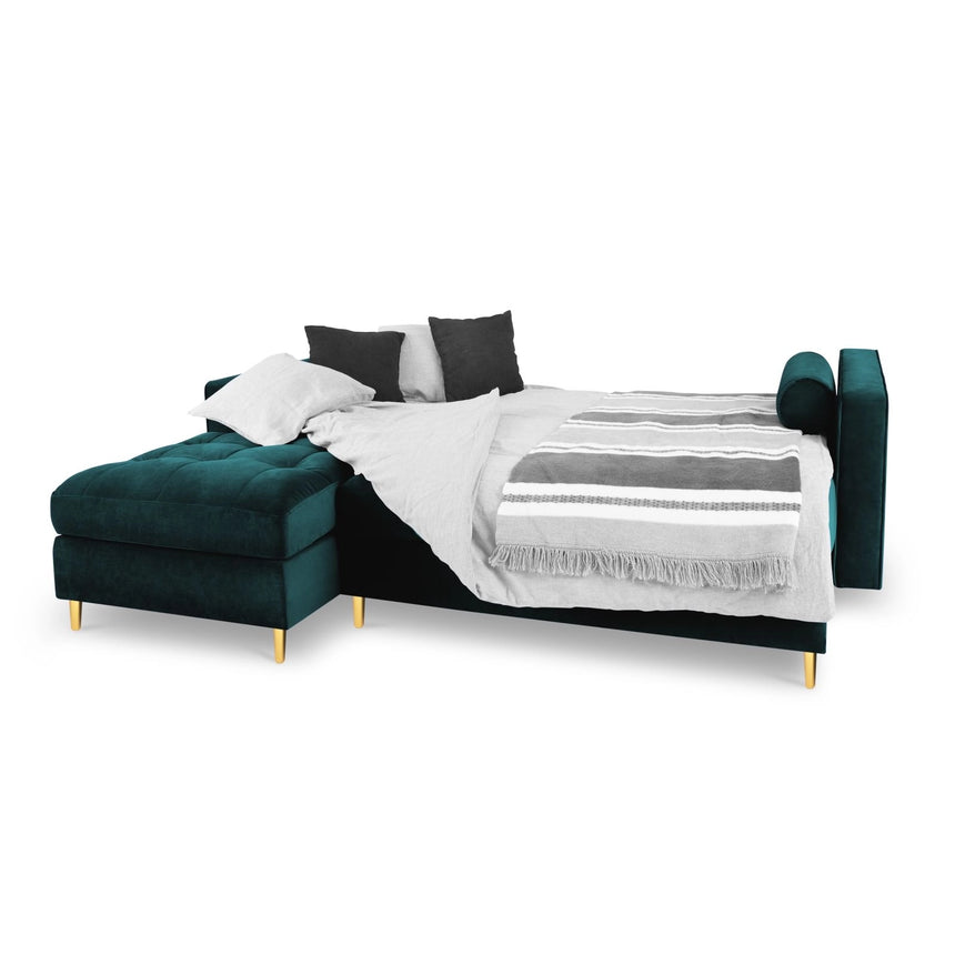 Aspen 5-Sitzer Ecksofa mit Schlaffunktion und Stauraum, Linke Seite, aus Samt in Petrol (Salvador 06), 240x175x96 cm von Cosmopolitan Design – Bild 2