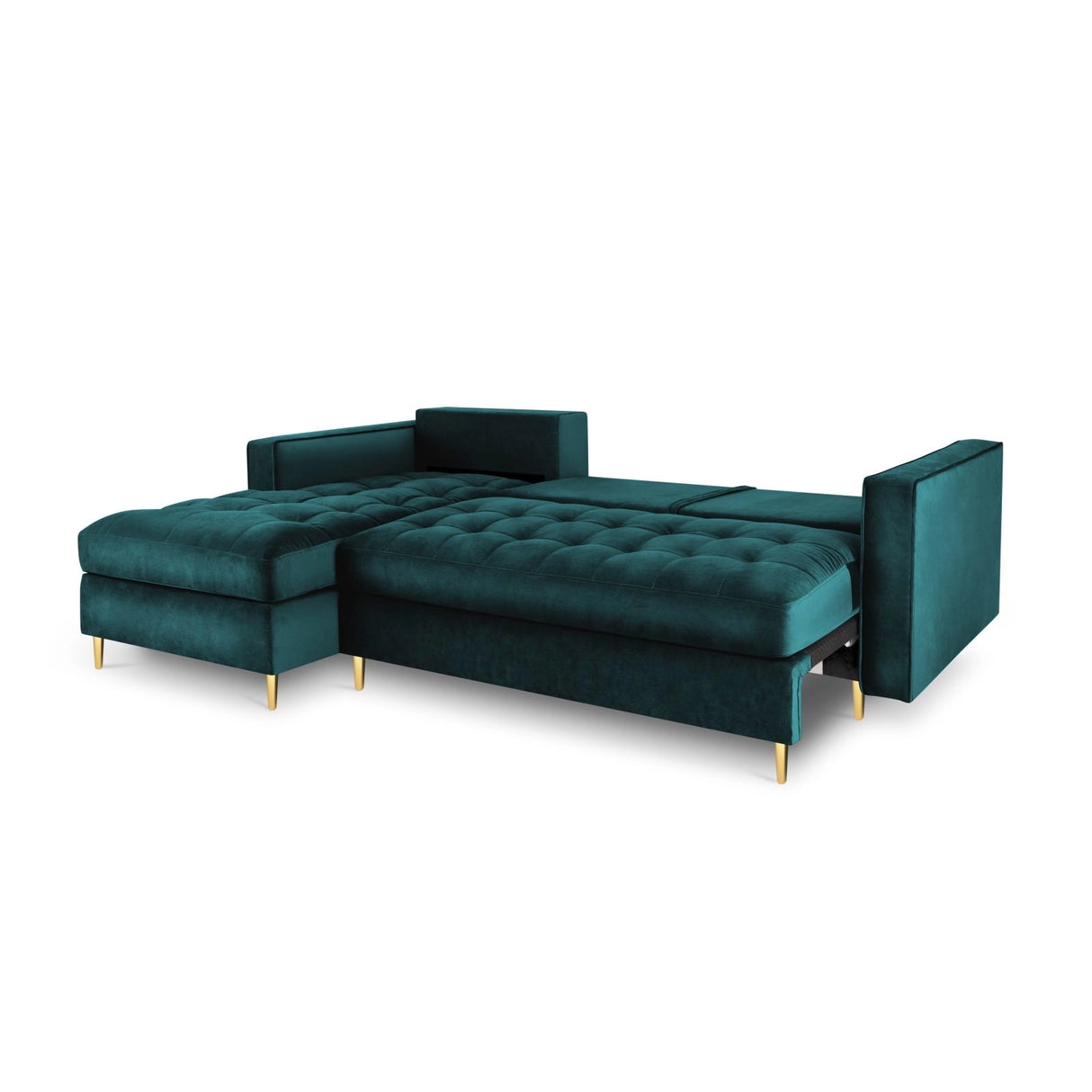 Aspen 5-Sitzer Ecksofa mit Schlaffunktion und Stauraum, Linke Seite, aus Samt in Petrol (Salvador 06), 240x175x96 cm von Cosmopolitan Design – Bild 5