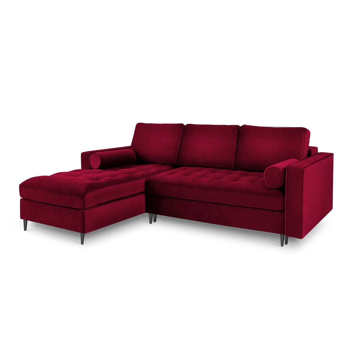 Aspen 5-Sitzer Ecksofa mit Schlaffunktion und Stauraum, Linke Seite, aus Samt in Rot (Salvador 13), 240x175x96 cm von Cosmopolitan Design – Bild 1