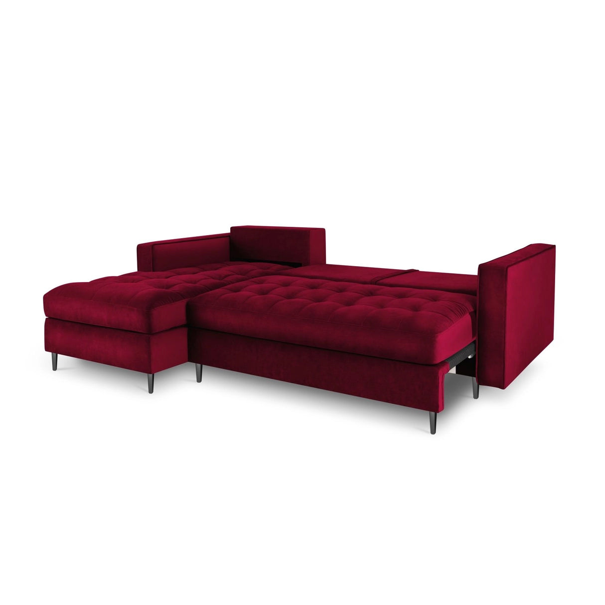 Aspen 5-Sitzer Ecksofa mit Schlaffunktion und Stauraum, Linke Seite, aus Samt in Rot (Salvador 13), 240x175x96 cm von Cosmopolitan Design – Bild 5