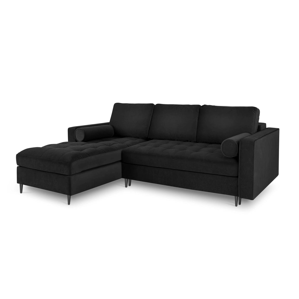 Aspen 5-Sitzer Ecksofa mit Schlaffunktion und Stauraum, Linke Seite, aus Samt in Schwarz (Salvador 19), 240x175x96 cm von Cosmopolitan Design – Bild 1