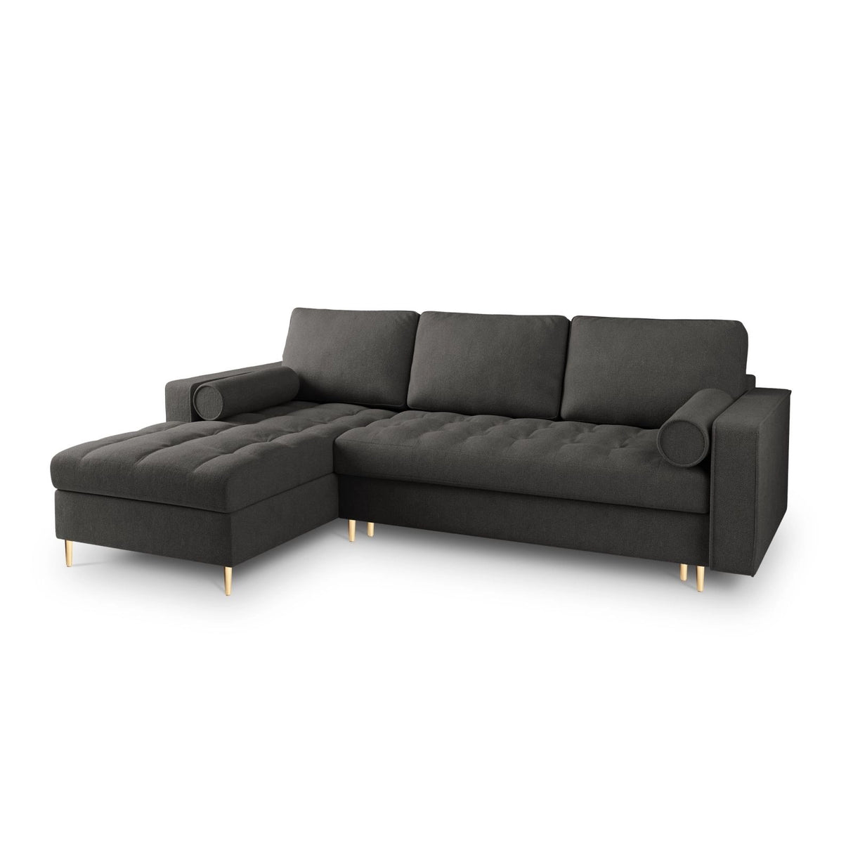 Aspen 5-Sitzer Ecksofa mit Schlaffunktion und Stauraum, Linke Seite, aus Strukturierter Stoff in Dunkelgrau (Positano 95), 240x175x96 cm von Cosmopolitan Design – Bild 1