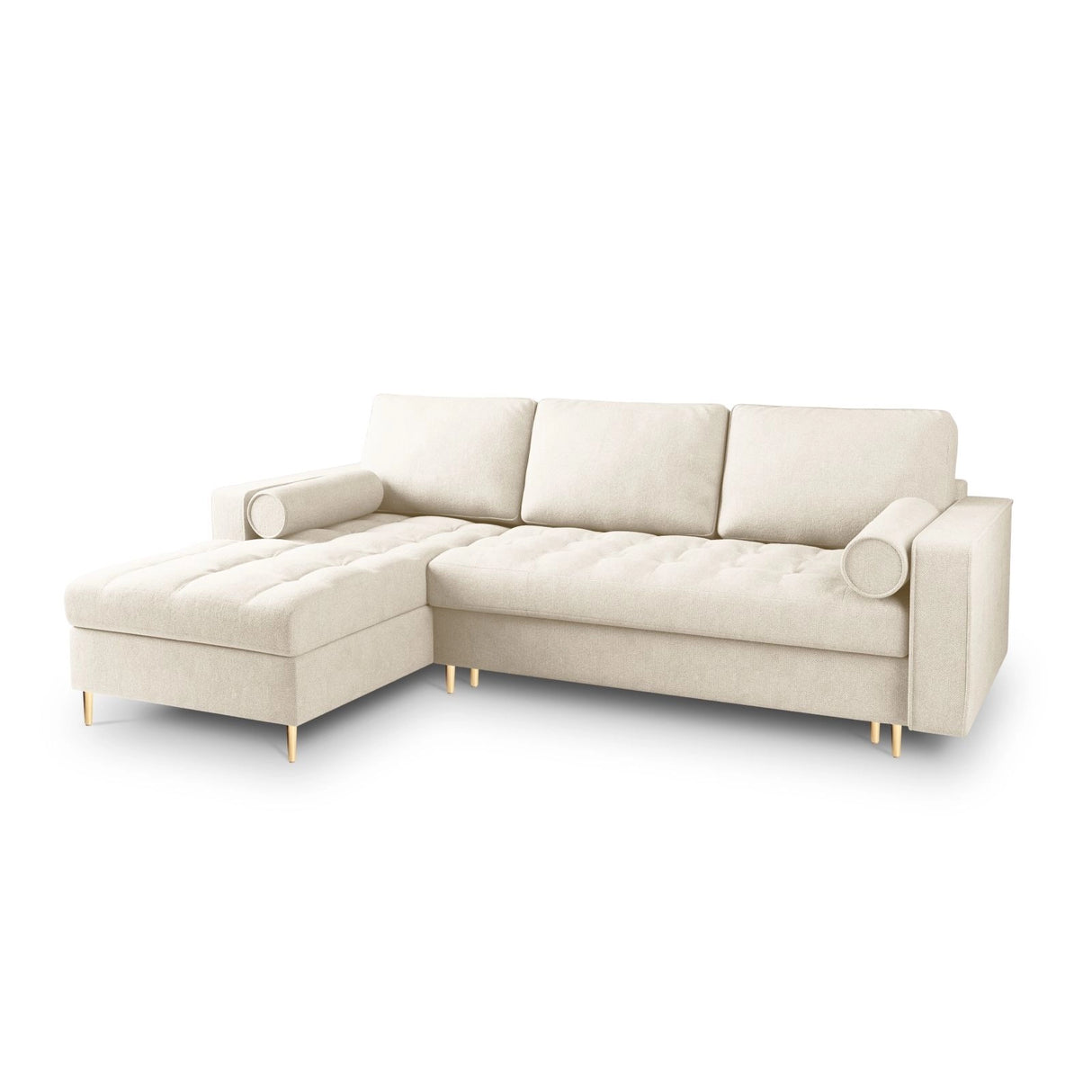 Aspen 5-Sitzer Ecksofa mit Schlaffunktion und Stauraum, Linke Seite, aus Strukturierter Stoff in Hellbeige (Positano 02), 240x175x96 cm von Cosmopolitan Design – Bild 1