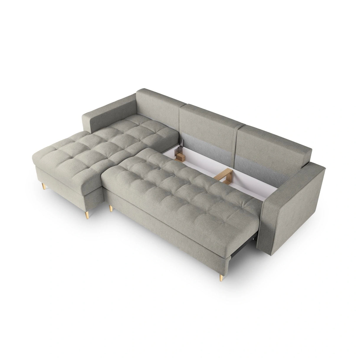 Aspen 5-Sitzer Ecksofa mit Schlaffunktion und Stauraum, Linke Seite, aus Strukturierter Stoff in Hellgrau (Positano 83), 240x175x96 cm von Cosmopolitan Design – Bild 5