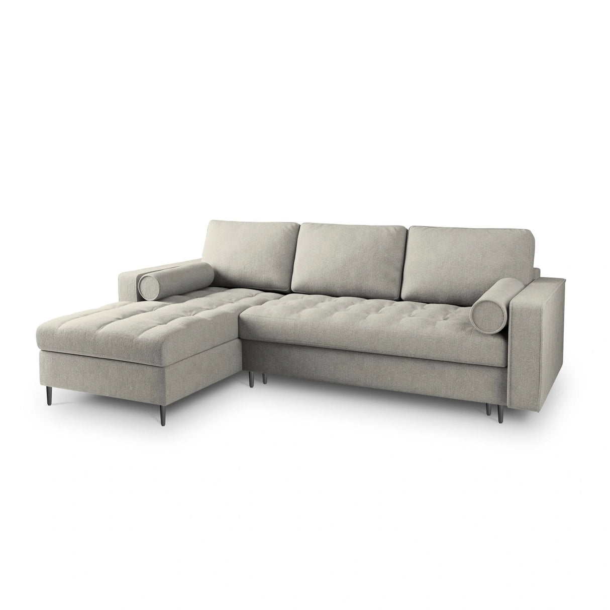 Aspen 5-Sitzer Ecksofa mit Schlaffunktion und Stauraum, Linke Seite, aus Strukturierter Stoff in Hellgrau (Positano 83), 240x175x96 cm von Cosmopolitan Design – Bild 1