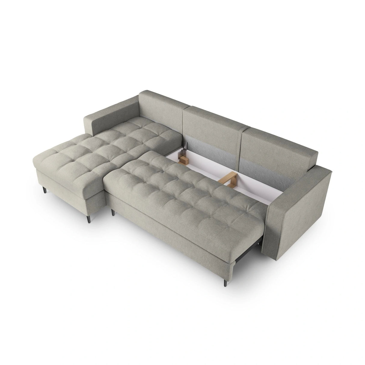 Aspen 5-Sitzer Ecksofa mit Schlaffunktion und Stauraum, Linke Seite, aus Strukturierter Stoff in Hellgrau (Positano 83), 240x175x96 cm von Cosmopolitan Design – Bild 5