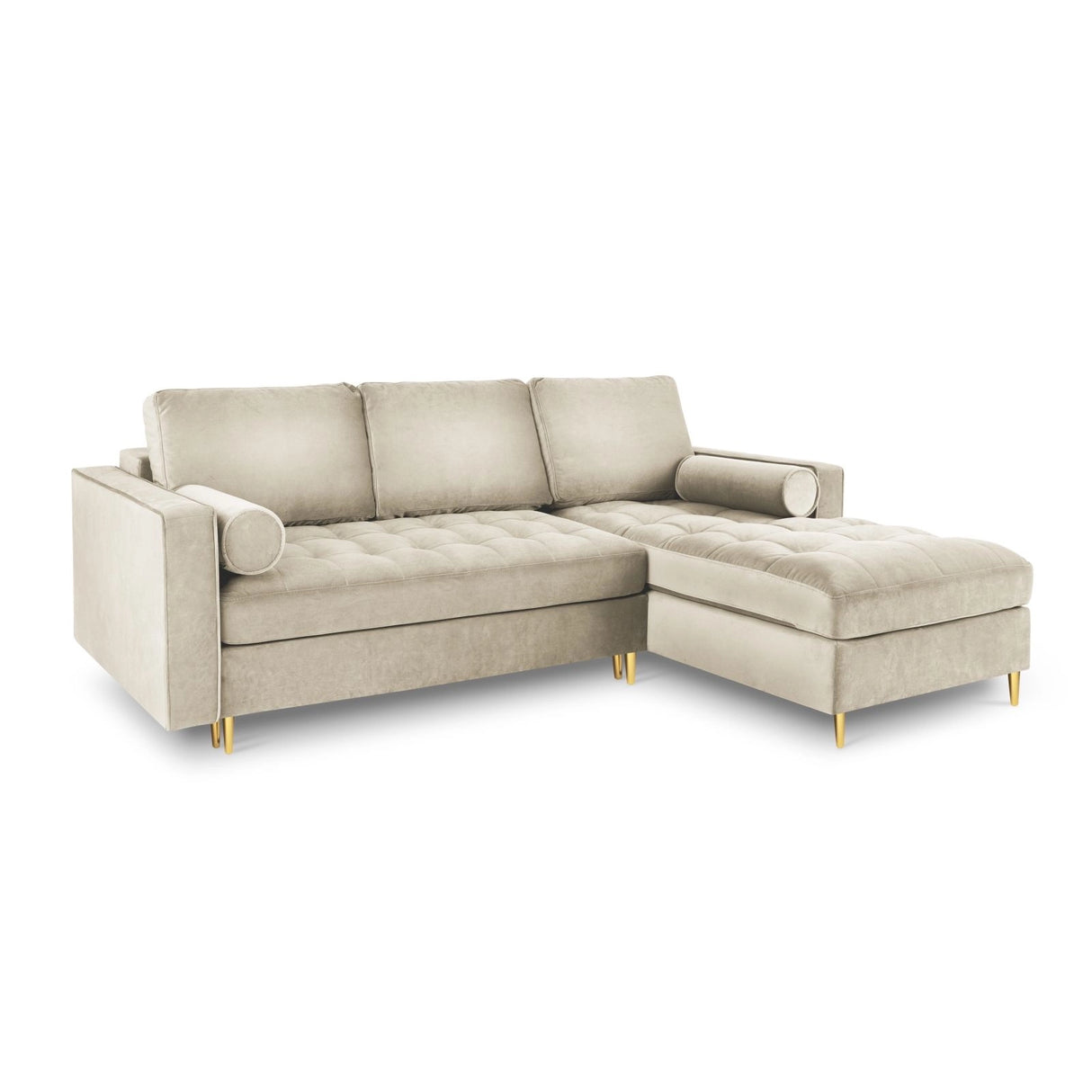 Aspen 5-Sitzer Ecksofa mit Schlaffunktion und Stauraum, Rechte Seite, aus Samt in Dunkelbeige (Salvador 2), 240x175x96 cm von Cosmopolitan Design – Bild 1