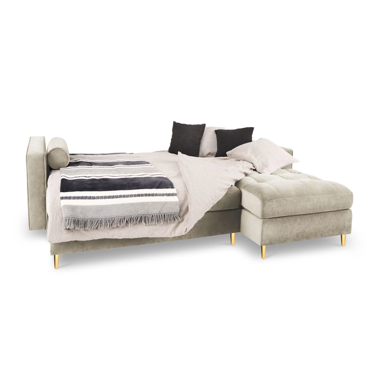 Aspen 5-Sitzer Ecksofa mit Schlaffunktion und Stauraum, Rechte Seite, aus Samt in Dunkelbeige (Salvador 2), 240x175x96 cm von Cosmopolitan Design – Bild 2