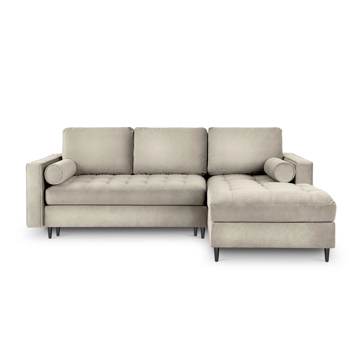 Aspen 5-Sitzer Ecksofa mit Schlaffunktion und Stauraum, Rechte Seite, aus Samt in Dunkelbeige (Salvador 2), 240x175x96 cm von Cosmopolitan Design – Bild 3