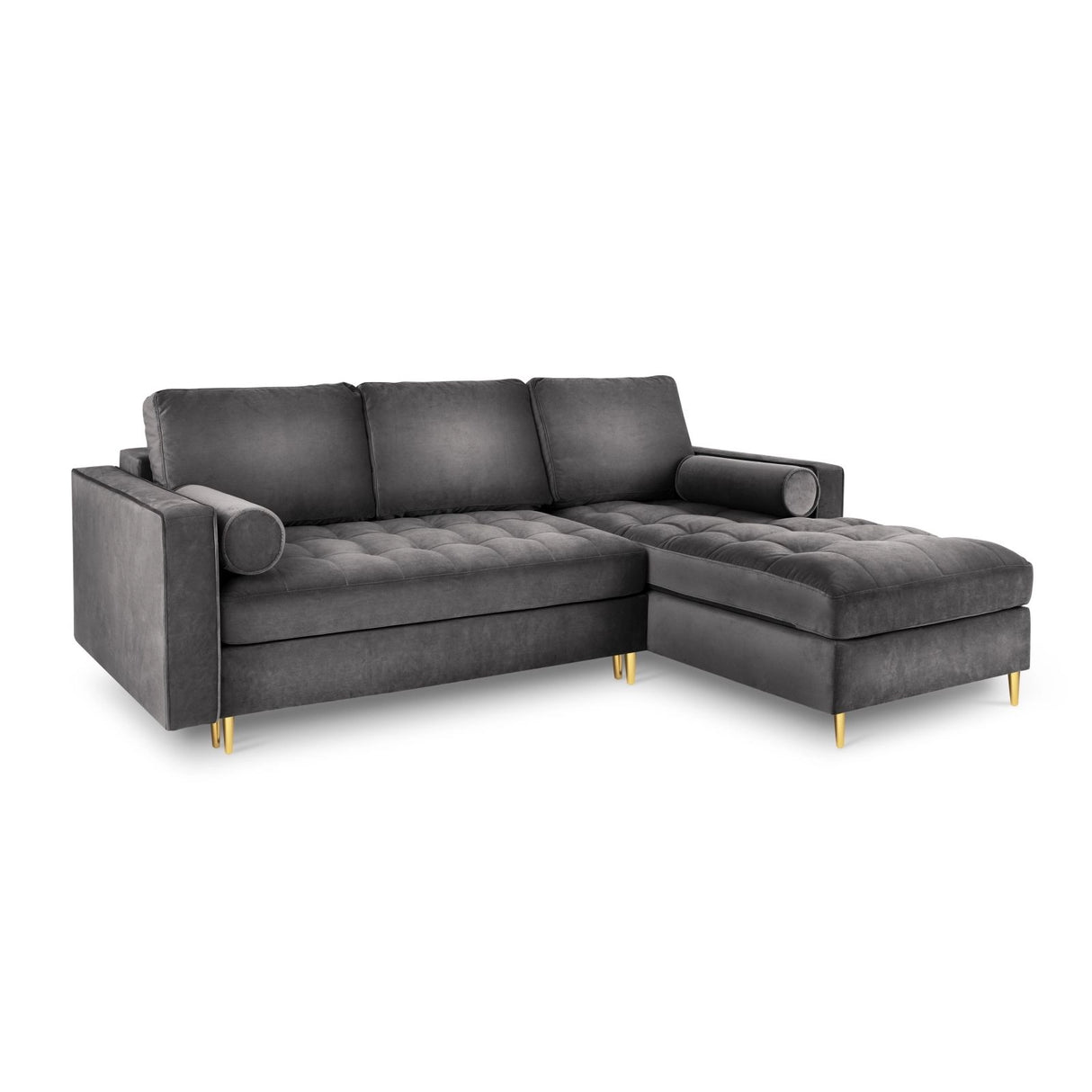 Aspen 5-Sitzer Ecksofa mit Schlaffunktion und Stauraum, Rechte Seite, aus Samt in Dunkelgrau (Salvador 18), 240x175x96 cm von Cosmopolitan Design – Bild 1