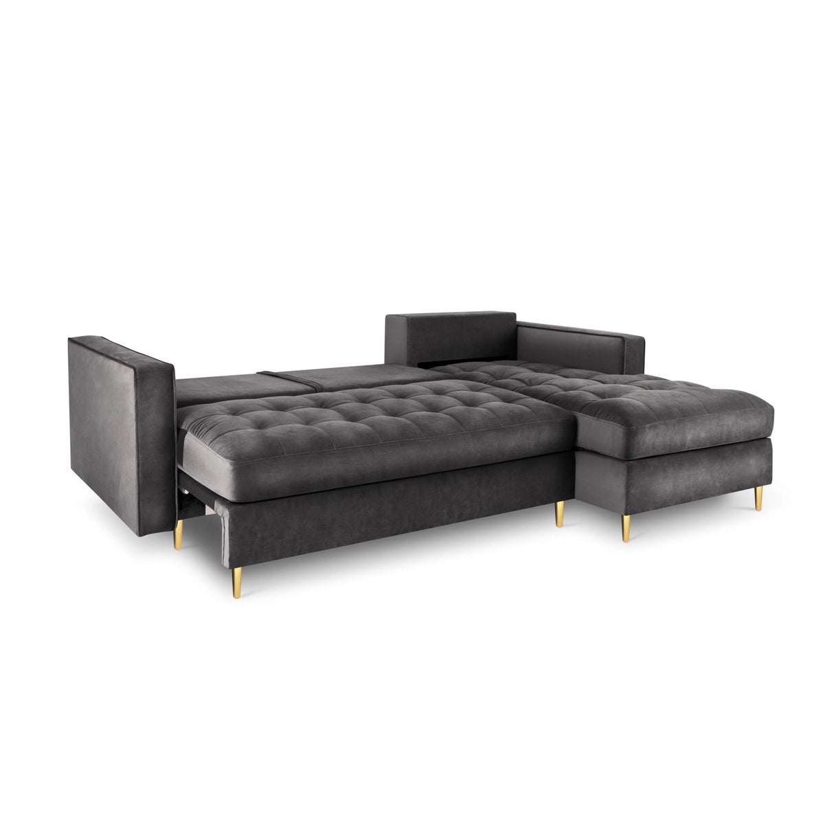 Aspen 5-Sitzer Ecksofa mit Schlaffunktion und Stauraum, Rechte Seite, aus Samt in Dunkelgrau (Salvador 18), 240x175x96 cm von Cosmopolitan Design – Bild 5