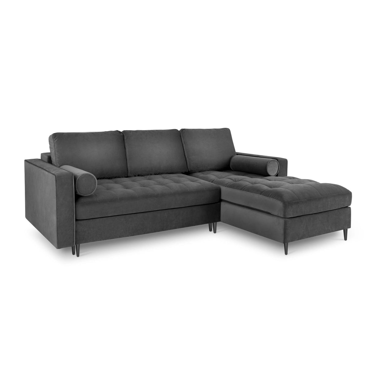 Aspen 5-Sitzer Ecksofa mit Schlaffunktion und Stauraum, Rechte Seite, aus Samt in Dunkelgrau (Salvador 18), 240x175x96 cm von Cosmopolitan Design – Bild 1