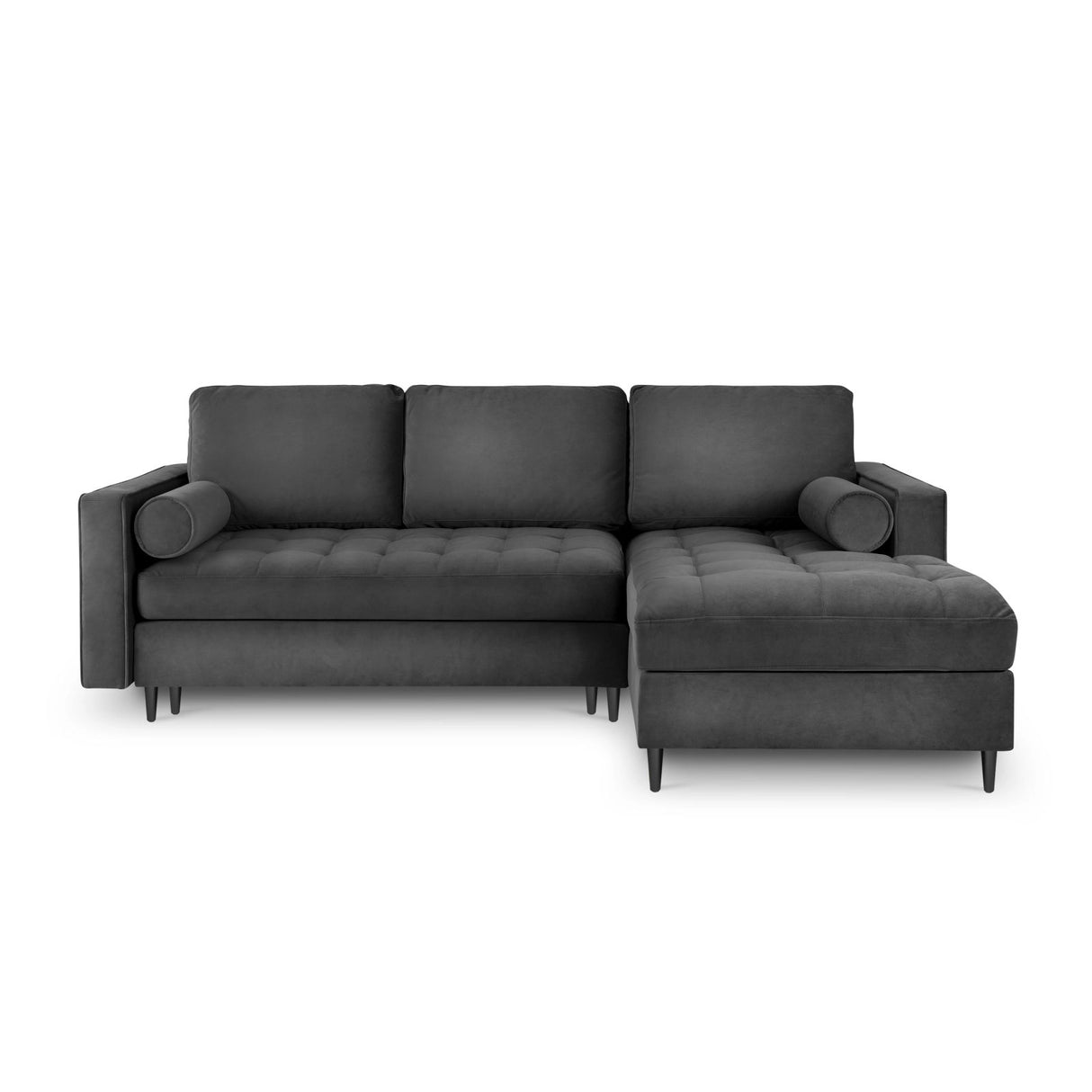 Aspen 5-Sitzer Ecksofa mit Schlaffunktion und Stauraum, Rechte Seite, aus Samt in Dunkelgrau (Salvador 18), 240x175x96 cm von Cosmopolitan Design – Bild 3