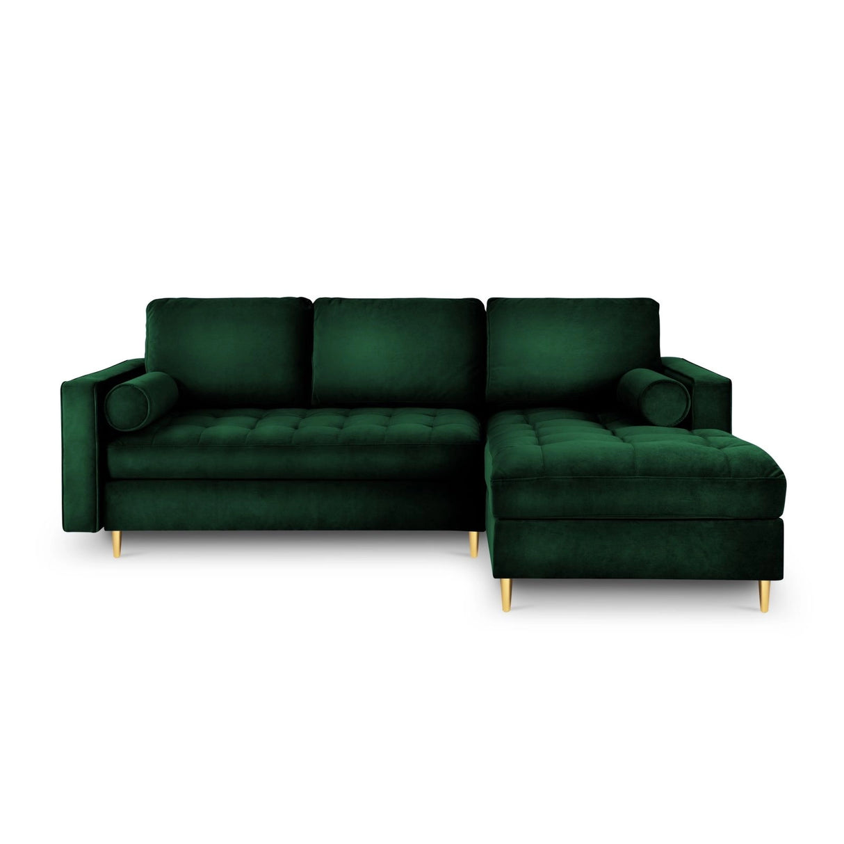 Aspen 5-Sitzer Ecksofa mit Schlaffunktion und Stauraum, Rechte Seite, aus Samt in Flaschengrün (Salvador 7), 240x175x96 cm von Cosmopolitan Design – Bild 3