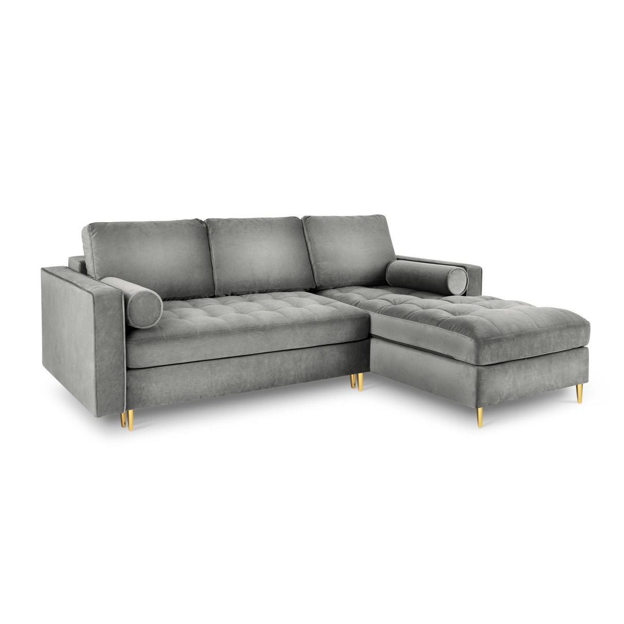 Aspen 5-Sitzer Ecksofa mit Schlaffunktion und Stauraum, Rechte Seite, aus Samt in Grau (Salvador 17), 240x175x96 cm von Cosmopolitan Design – Bild 1