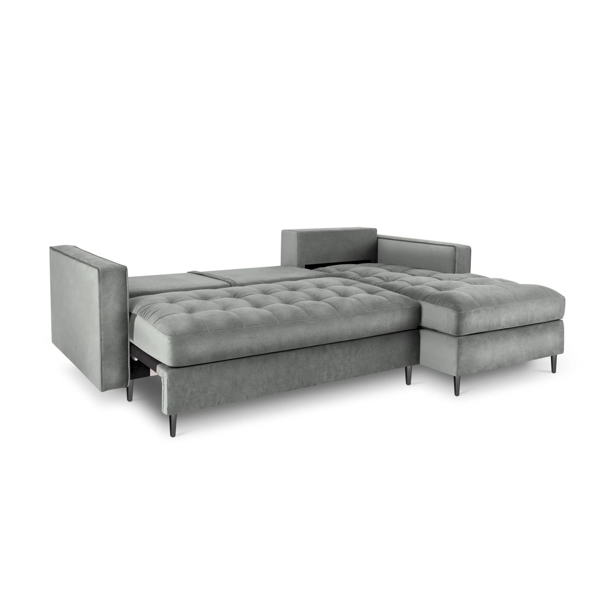 Aspen 5-Sitzer Ecksofa mit Schlaffunktion und Stauraum, Rechte Seite, aus Samt in Grau (Salvador 17), 240x175x96 cm von Cosmopolitan Design – Bild 5