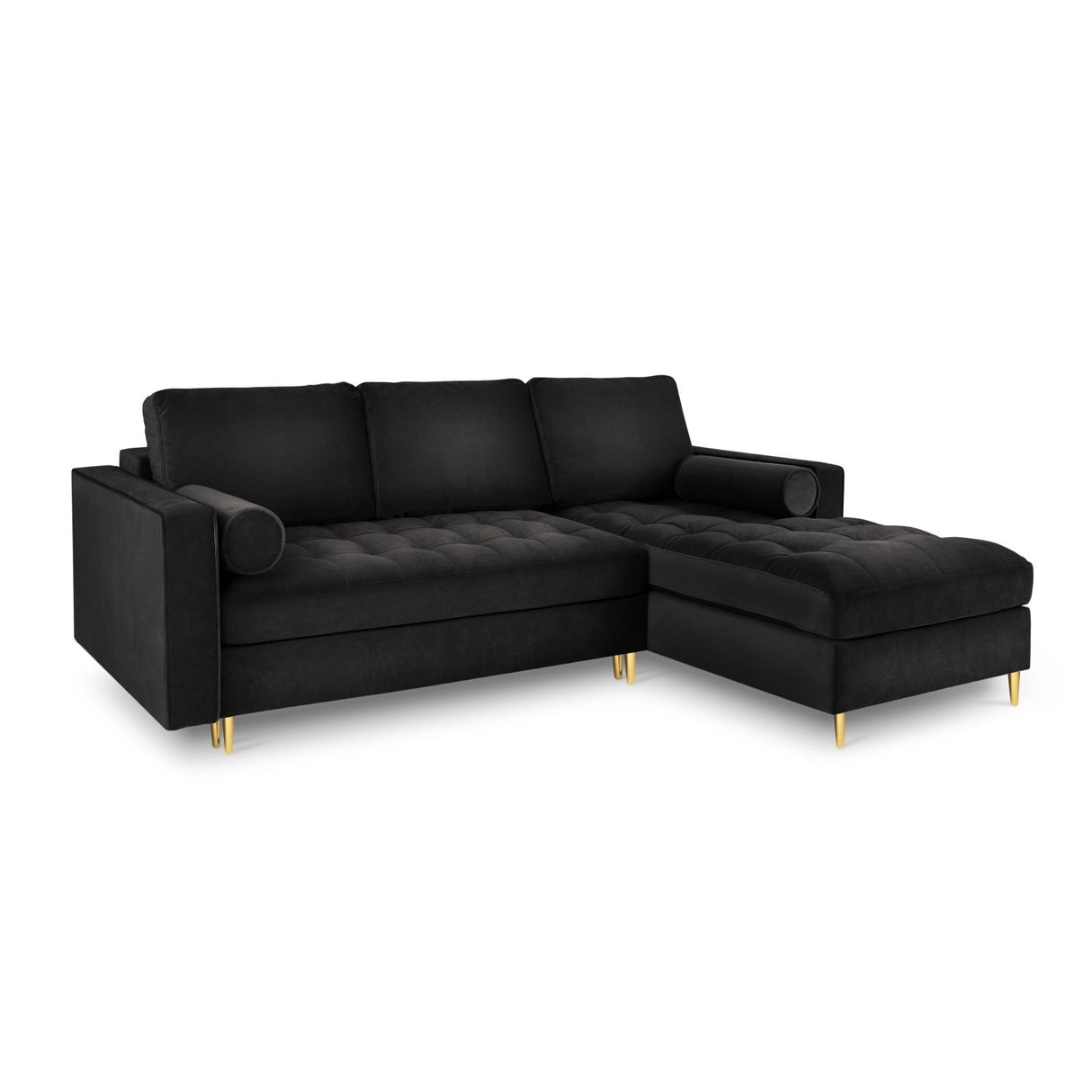 Aspen 5-Sitzer Ecksofa mit Schlaffunktion und Stauraum, Rechte Seite, aus Samt in Schwarz (Salvador 19), 240x175x96 cm von Cosmopolitan Design – Bild 1