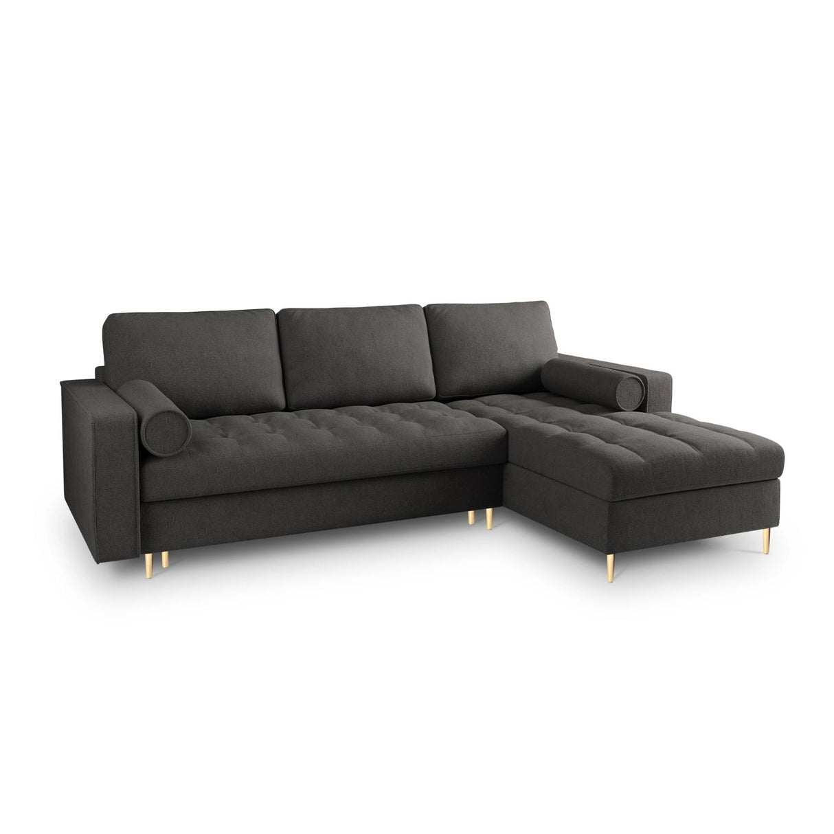 Aspen 5-Sitzer Ecksofa mit Schlaffunktion und Stauraum, Rechte Seite, aus Strukturierter Stoff in Dunkelgrau (Positano 95), 240x175x96 cm von Cosmopolitan Design – Bild 1