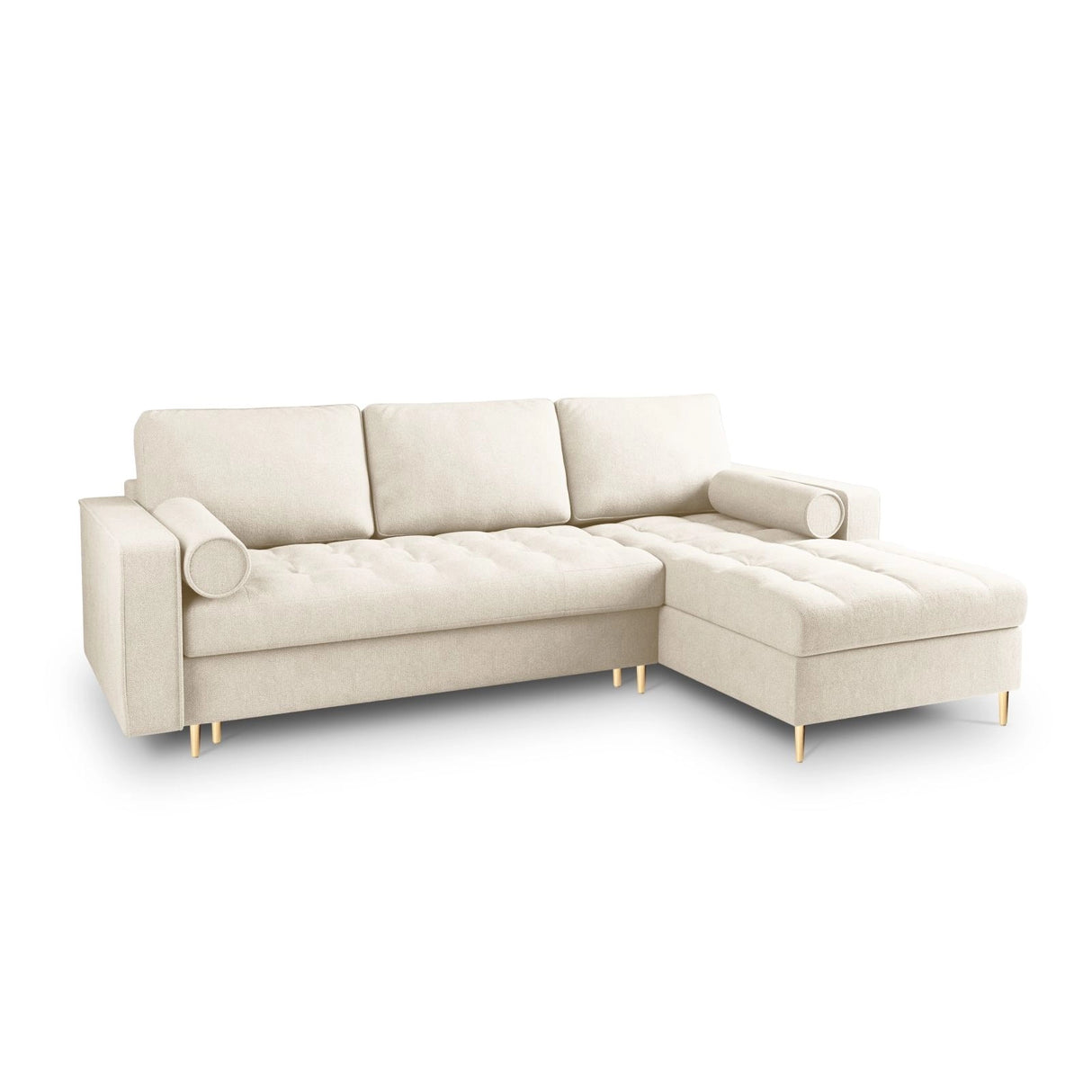 Aspen 5-Sitzer Ecksofa mit Schlaffunktion und Stauraum, Rechte Seite, aus Strukturierter Stoff in Hellbeige (Positano 02), 240x175x96 cm von Cosmopolitan Design – Bild 1